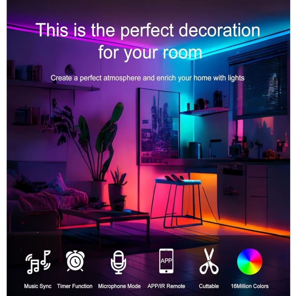 LED Strip Lights, Color Changing,  130 FT, Remote, Intelligent App, Bluetooth - Picture 2 of 13